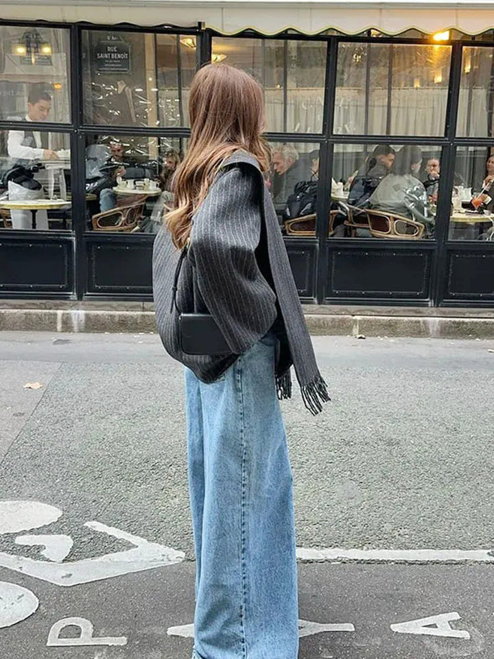 Stylish Striped Blazer with Scarf