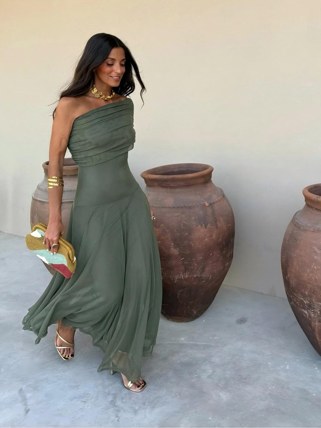 Toledo One Shoulder Mesh Maxi Dress