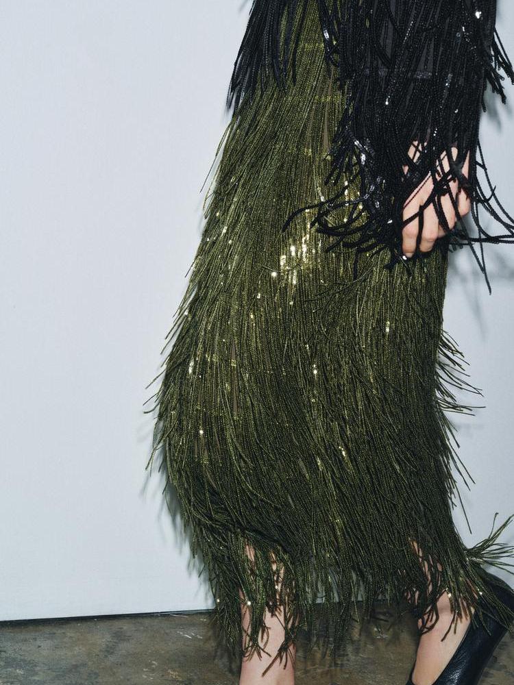 Fringed Sequin Skirt