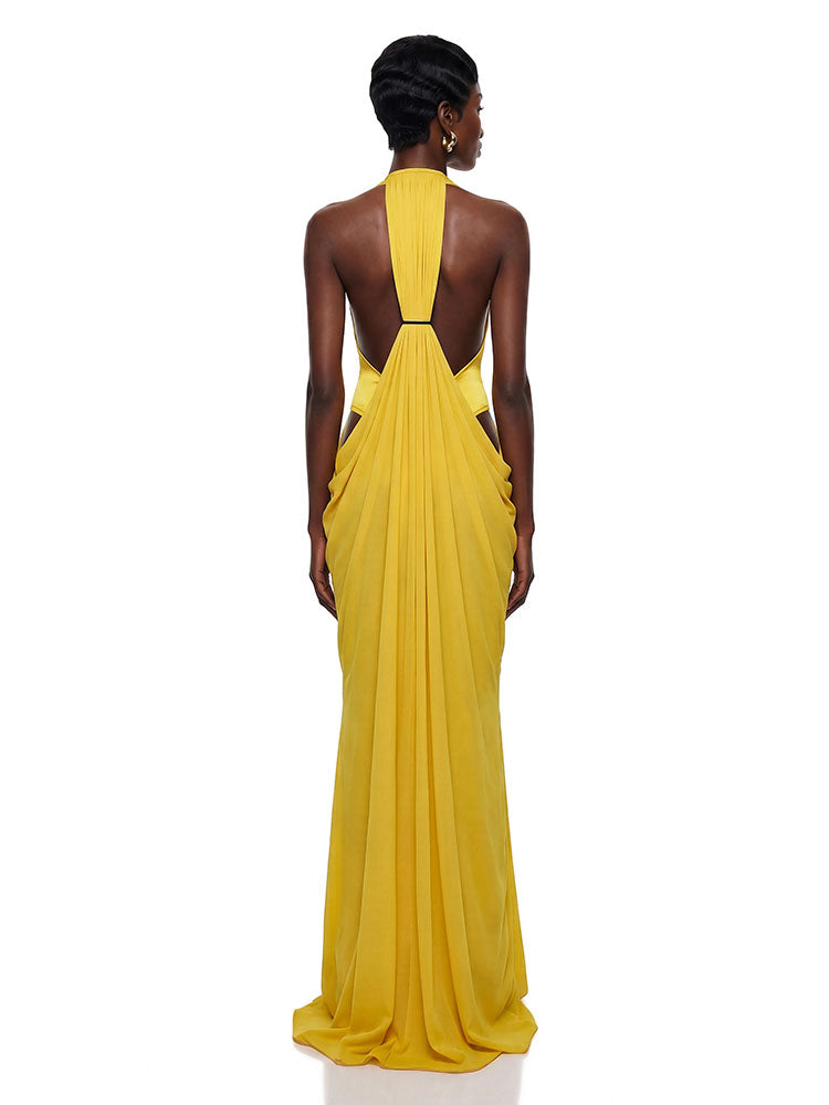 Golden Halter Cutout Maxi Dress