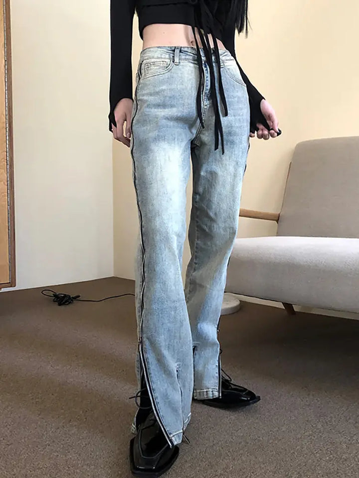 Streetwear Flare lynlås jeans