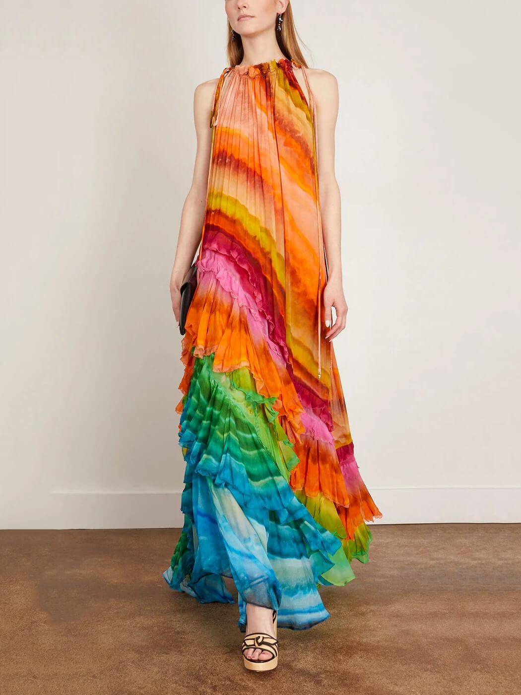 Vestido Iris com Folhos em Multicor