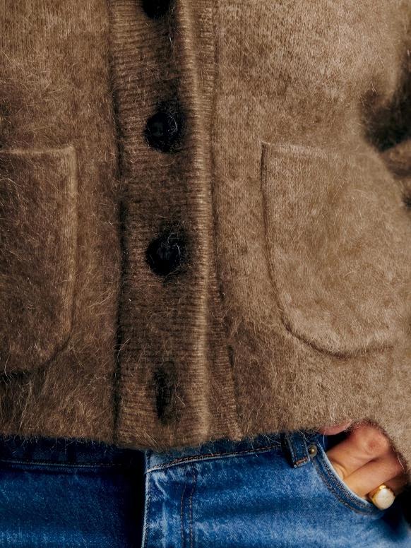 Teddy Collar Mohair Jacket-Dark Taupe