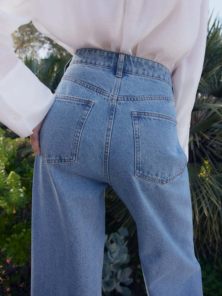 Two-Tone Bottom Split Wide Jeans