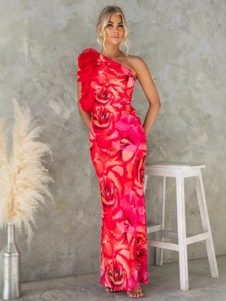 Vestido Slim Sexy Tridimensional com Flor