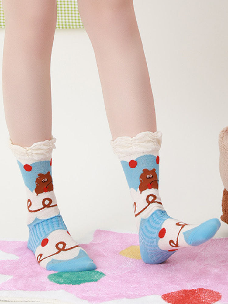 Cute Bear Pudding Pattern na Cotton Socks