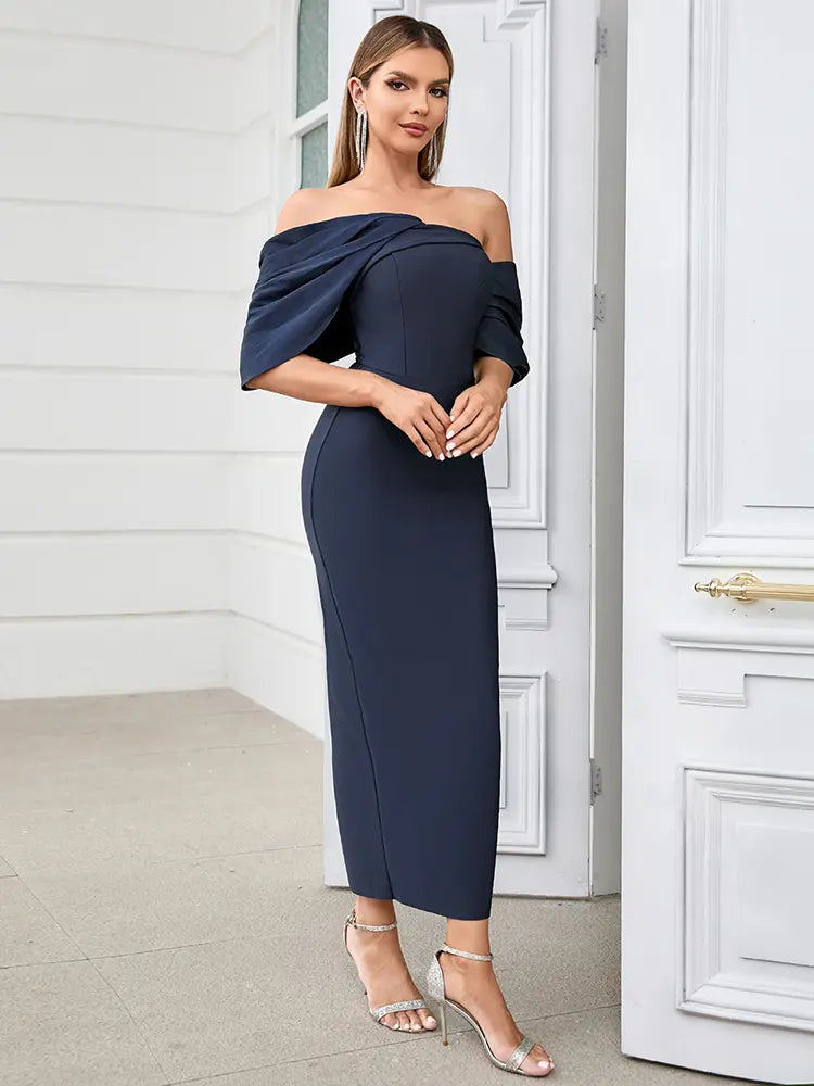 Vestido de Noche Bodycon con Pliegues Sexy