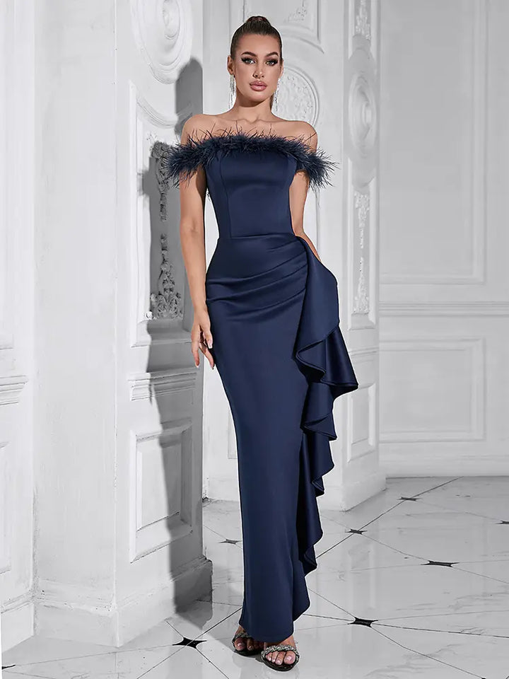 Sexy Off-Shoulder Ruffle Fitted Gown