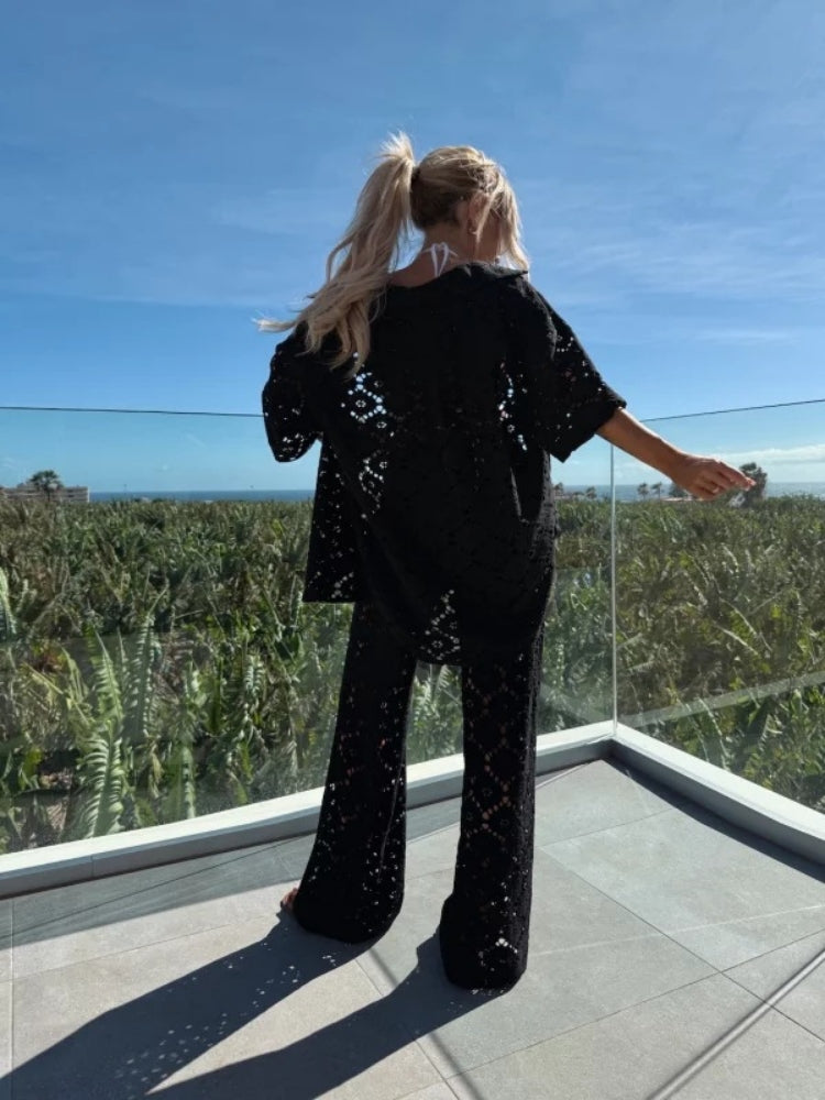 Ensemble blouse en dentelle brodée
