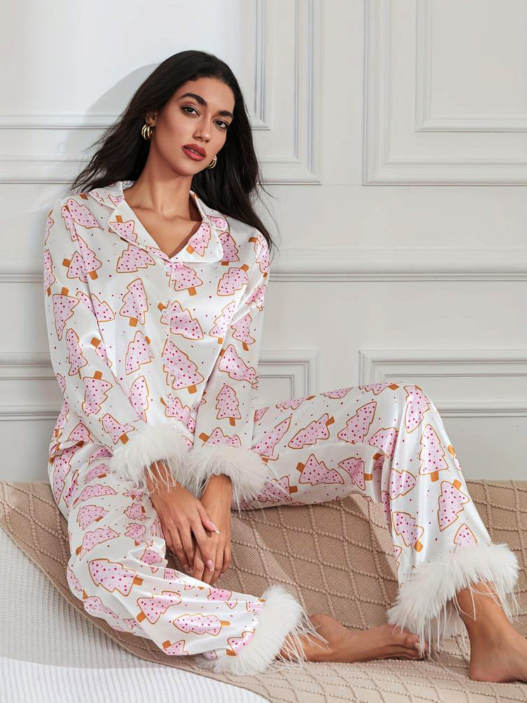 Juletræ Print Satin Pyjamas Sæt