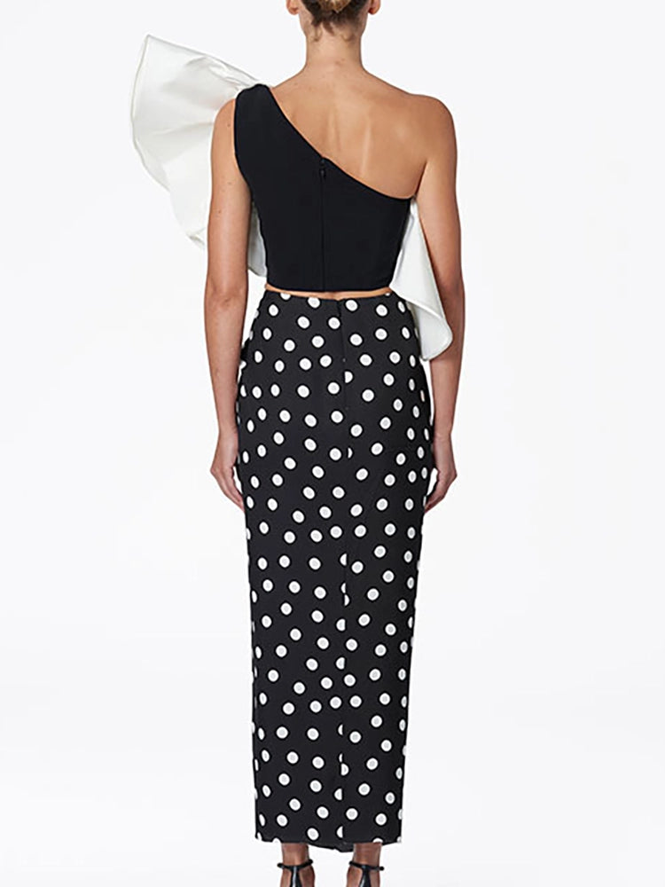 Set ng Bikini na may Palda na May Polka Dot Wrap