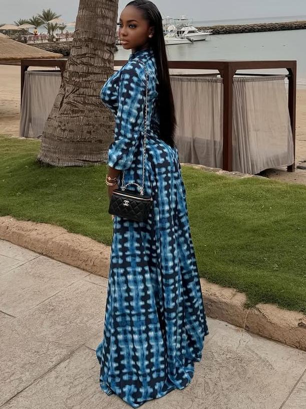 Blue Tie-Dye Button-Front Maxi Dress