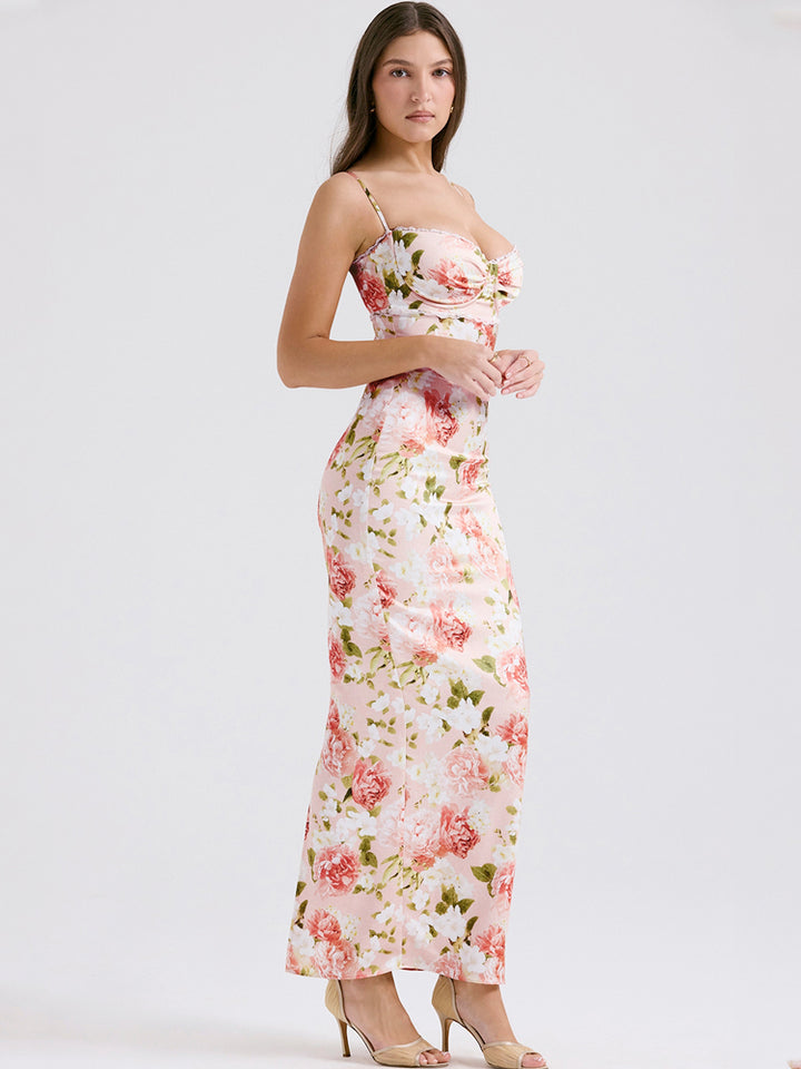 Pink Peony Satin Maxi Dress