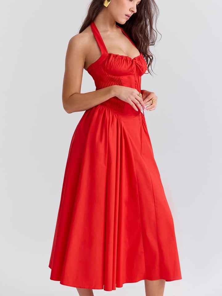 Vestido Midi Halter Vermelho Sem Costas