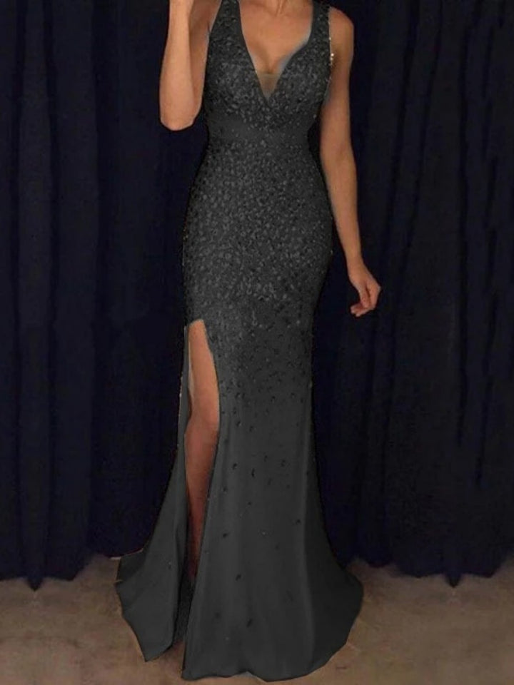 Glittering High-Waisted Evening Dress