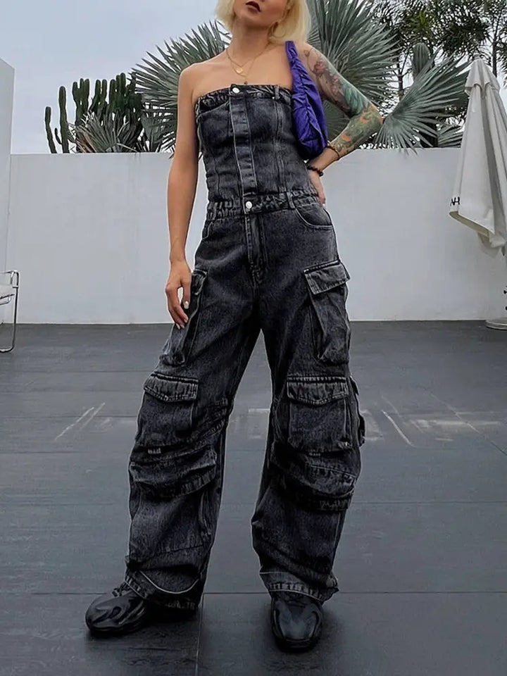 Gate Stil Uten Ermer Denim Jumpsuit