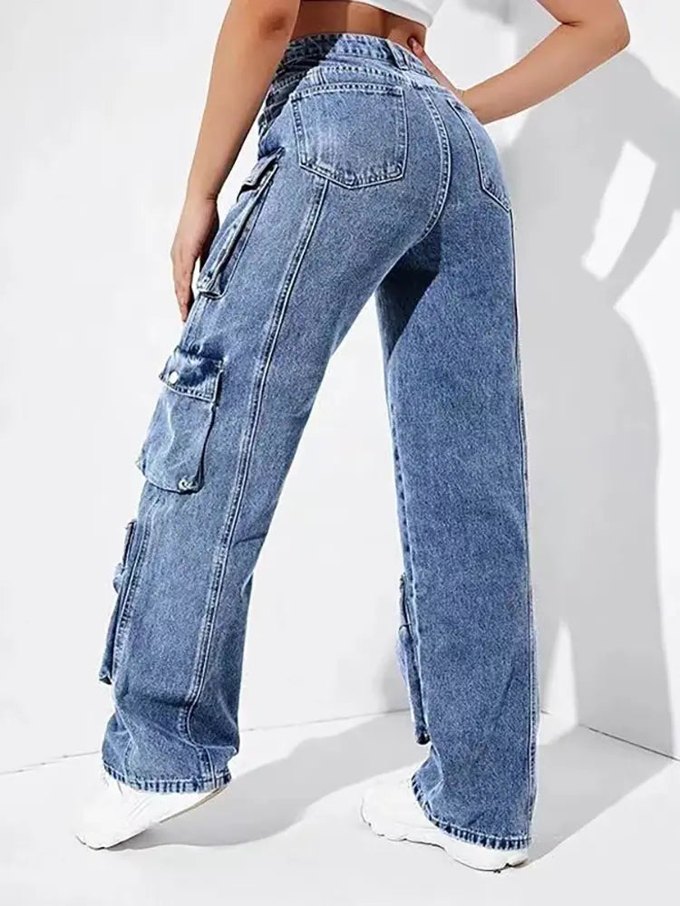 High-Waisted Denim Cargo