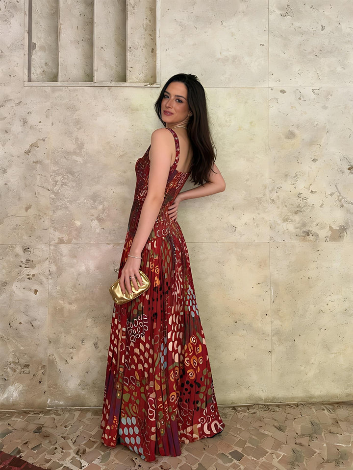 Vintage Print Sleeveless Maxi Dress