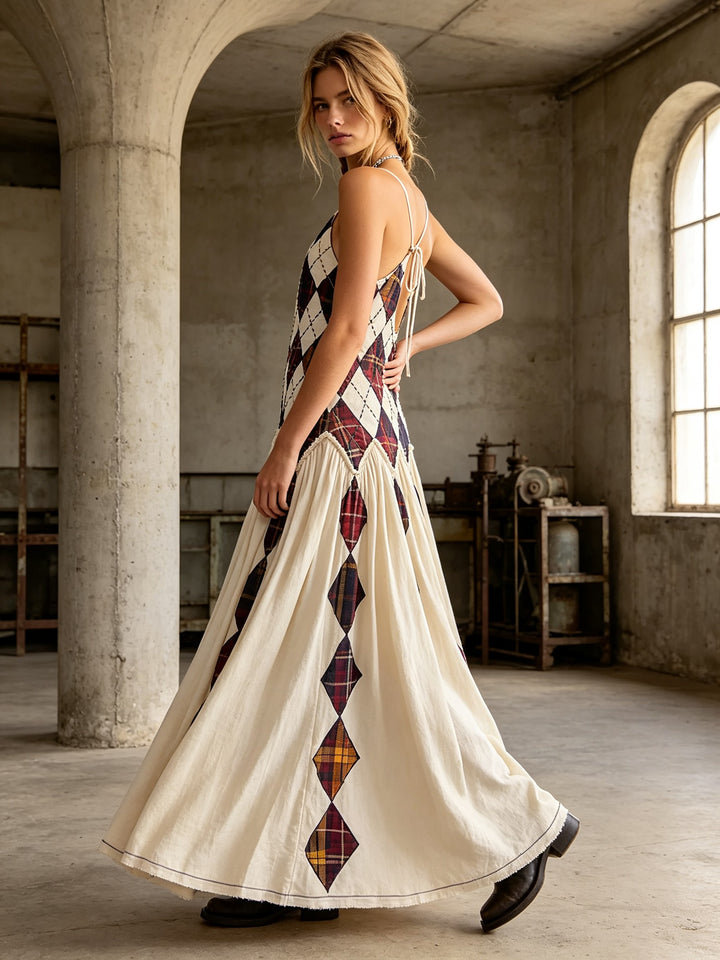 Argyle Patchwork Drop-Waist Maxi Dress