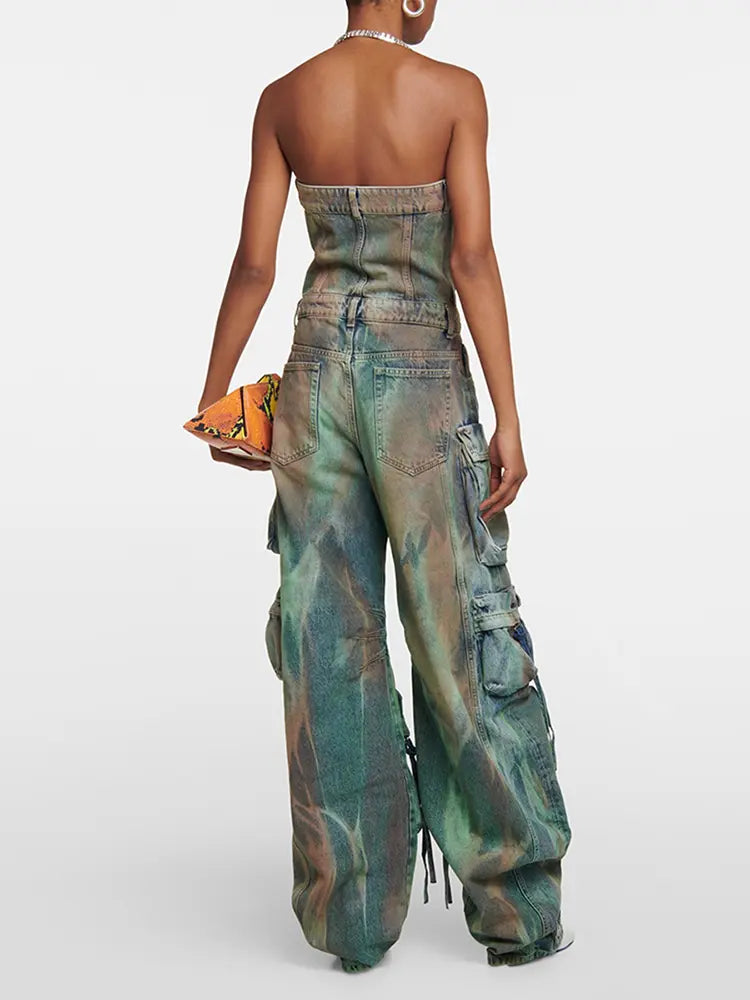 Jumpsuit mit sprühgefärbtem Camouflage-Muster