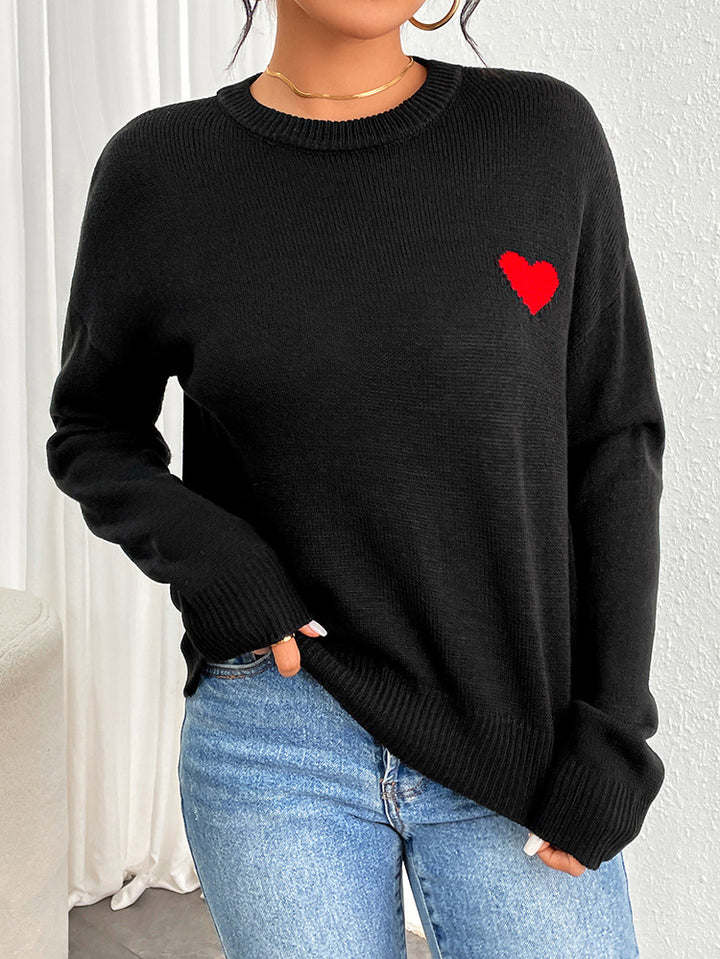 Maglione girocollo ricamato a cuore