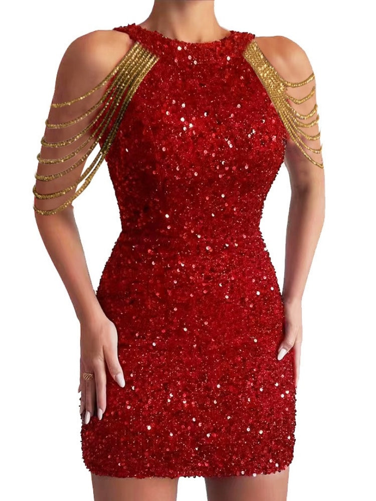 Kristallkettchen Neckholder Paillettenkleid