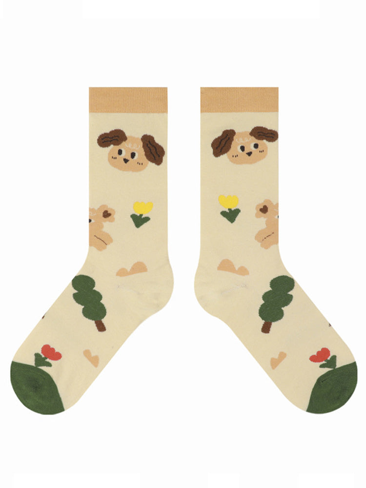 Roztomilý kreslený vzor kočičí bavlněné ponožky