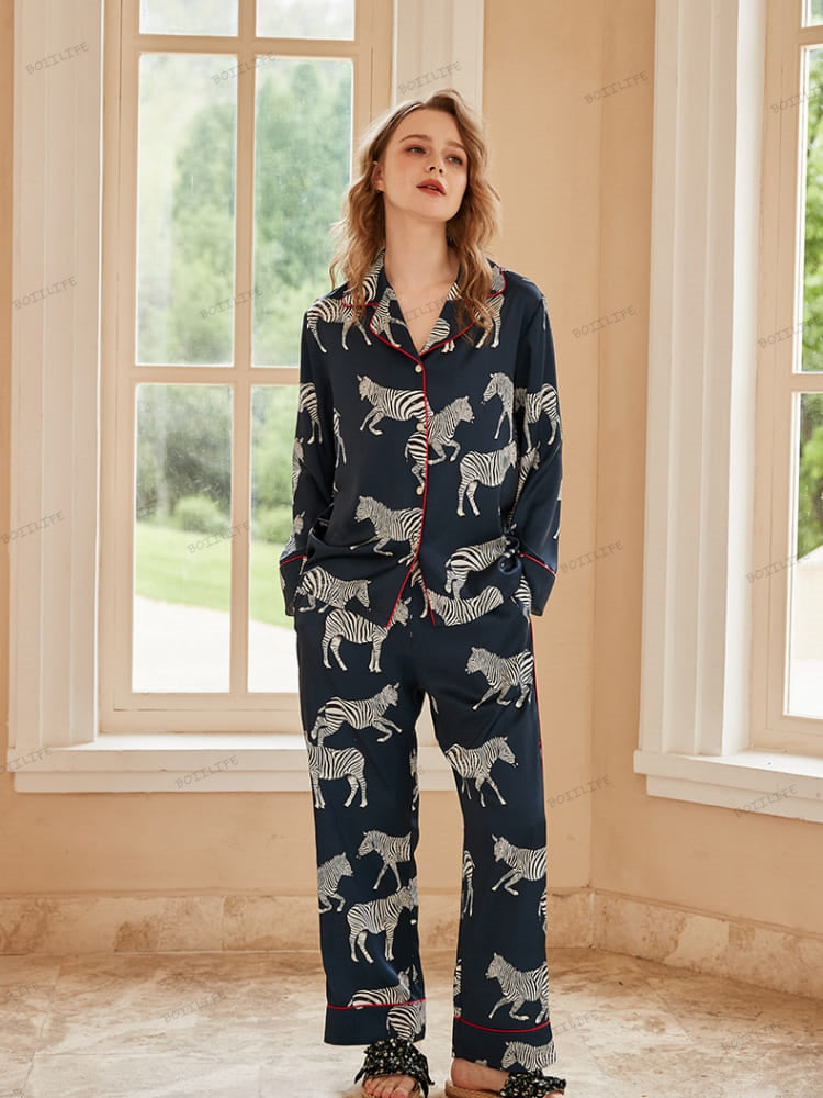 Set de pijamale din mătase rece cu imprimeu zebra