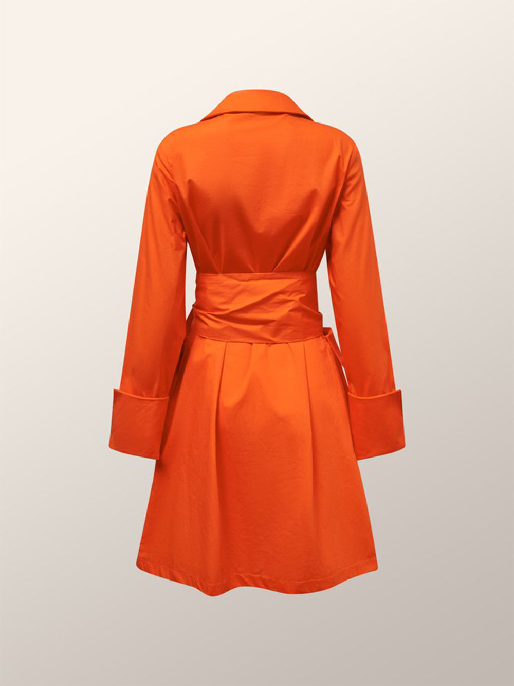 오렌지 드레이프 코튼 랩 셔츠 드레스
