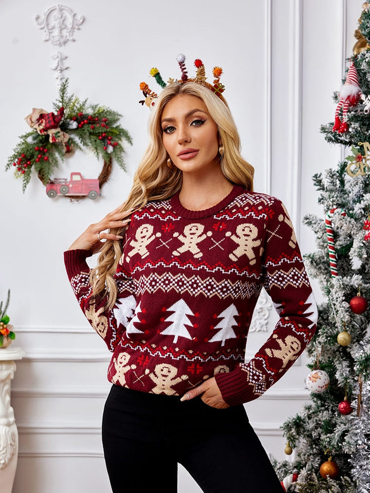 Lässiger Pullover mit Rundhalsausschnitt und Stickerei – Gingerbread Man