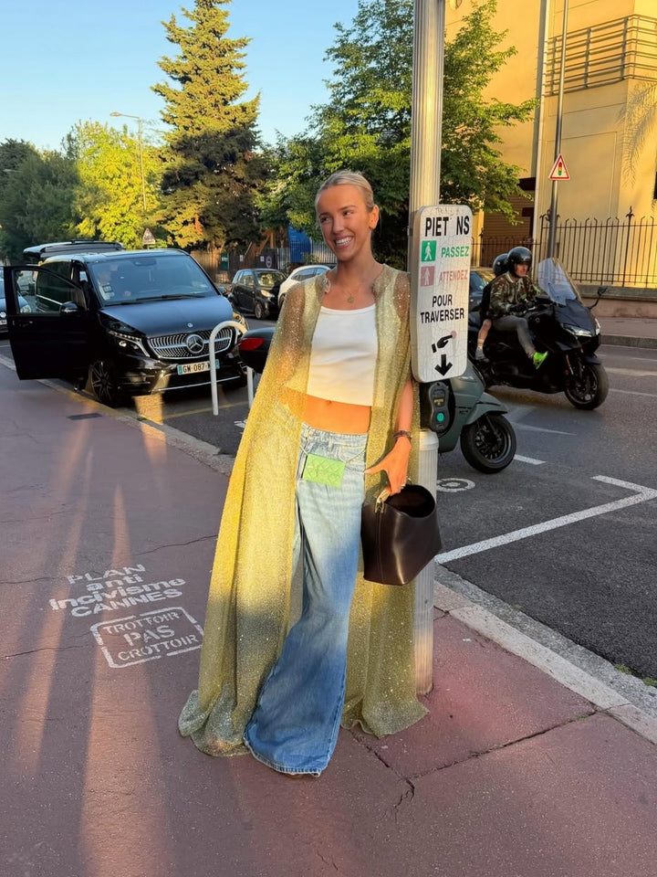 Lime Green Sheer Sparkle Long Cape