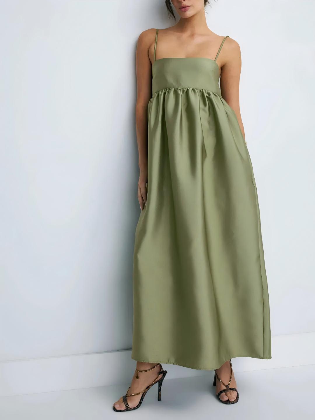 Robe longue babydoll minimaliste vert olive