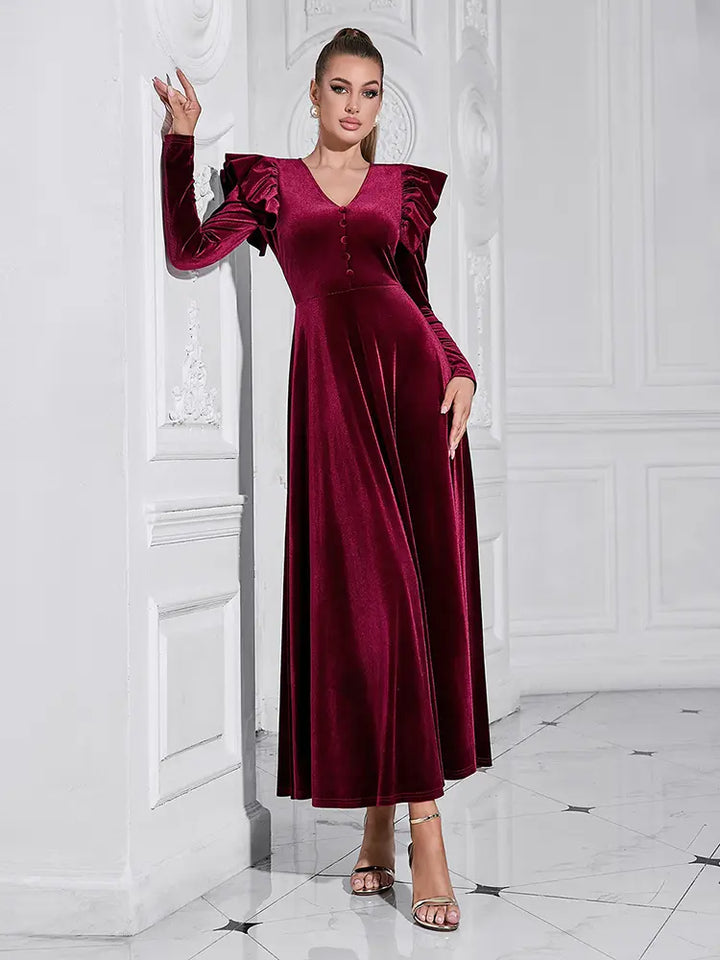 Robe longue élégante à col en V