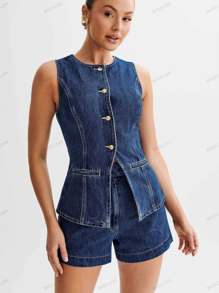 Short en jean boutonné