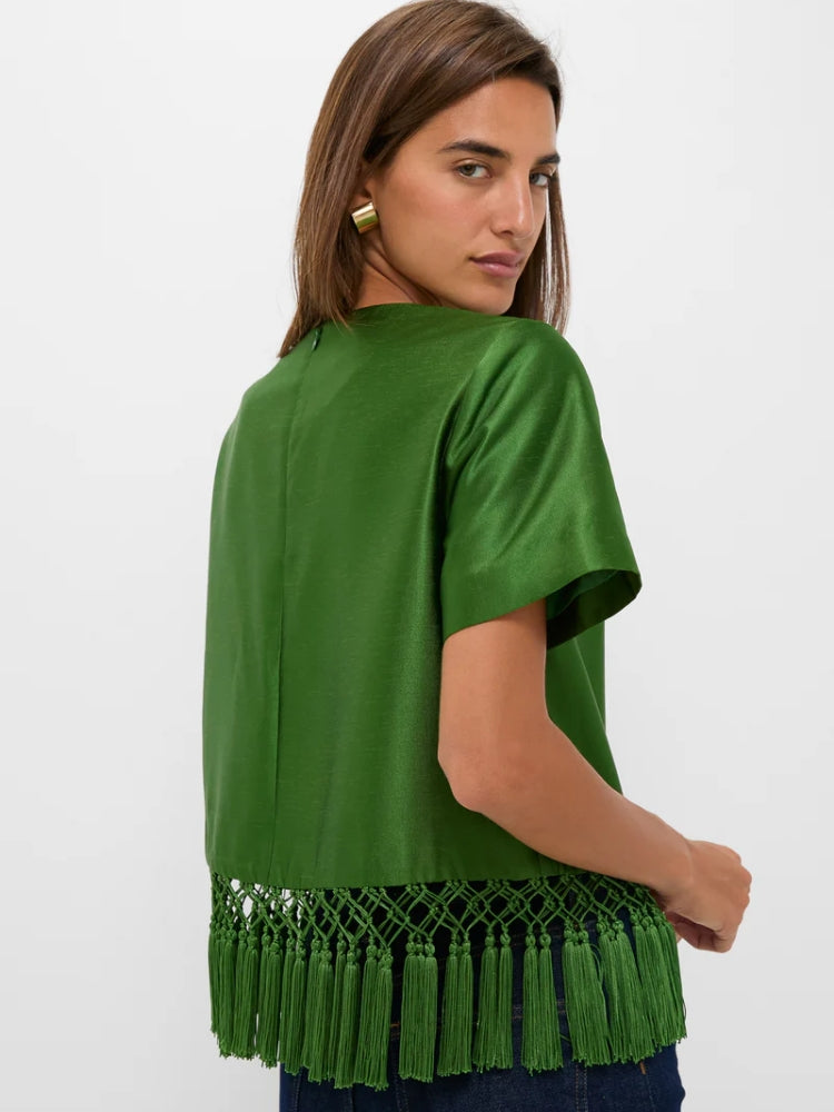 Grünes Satin-Fransen-Top