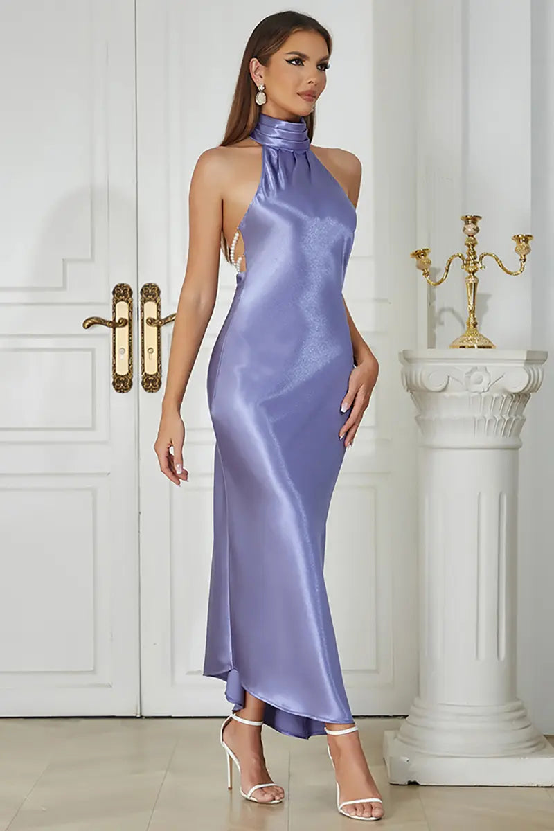 Minimalist Sleeveless Halter Satin Dress