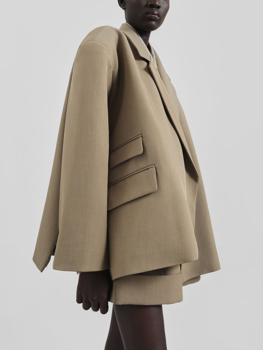 Taupe Mélange Boxy Wrap Blazer
