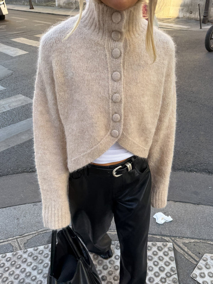 Asymmetric Hem Button Front Cropped Sweater