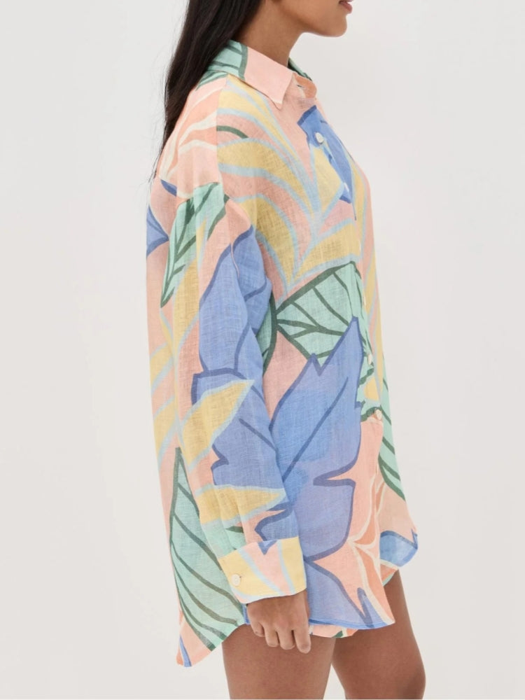Conjunto Curto Playa Boyfriend com Estampa Tropical de Folhas