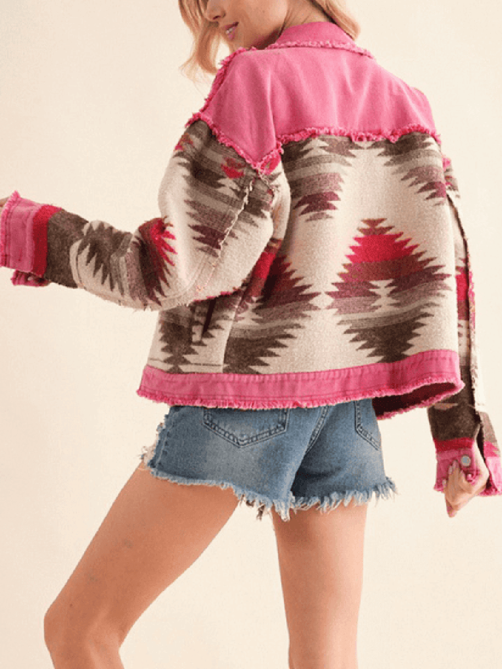 Jachetă Dolly Cotton Frayed Aztec Denim