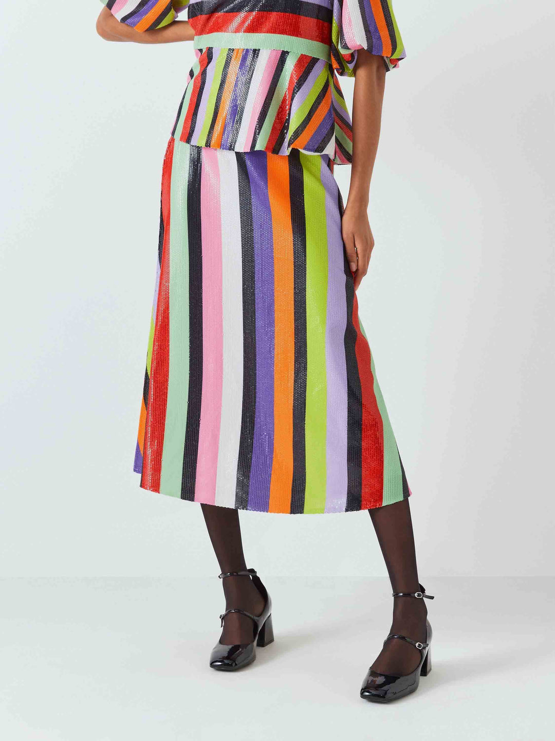 Rainbow Stripe Pailletter Cardigan & Multi Sequin Stripe Skirt