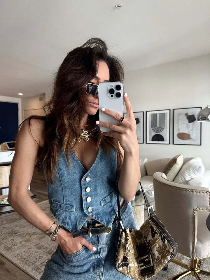 Vintage Casual Denim Vest Til Kvinder
