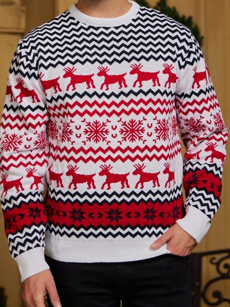 Striped Christmas Reindeer Knitted Sweater