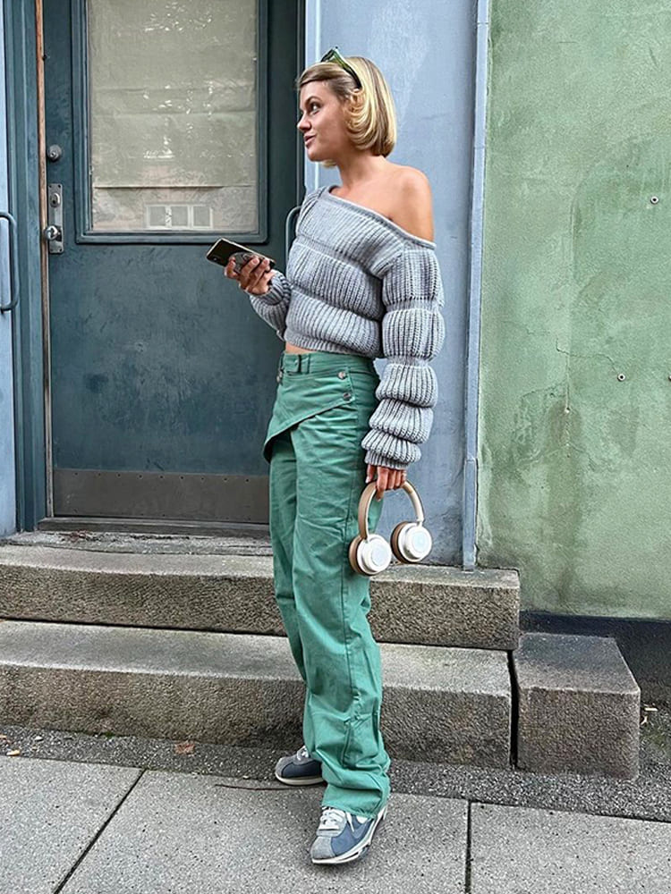 Street Style Lantern Sleeve Crop Sweater