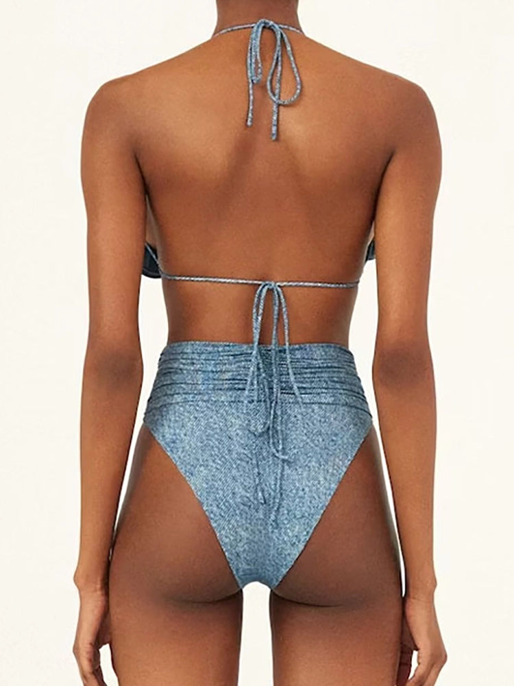 3D Blumen Neckholder Sexy Bikini Set