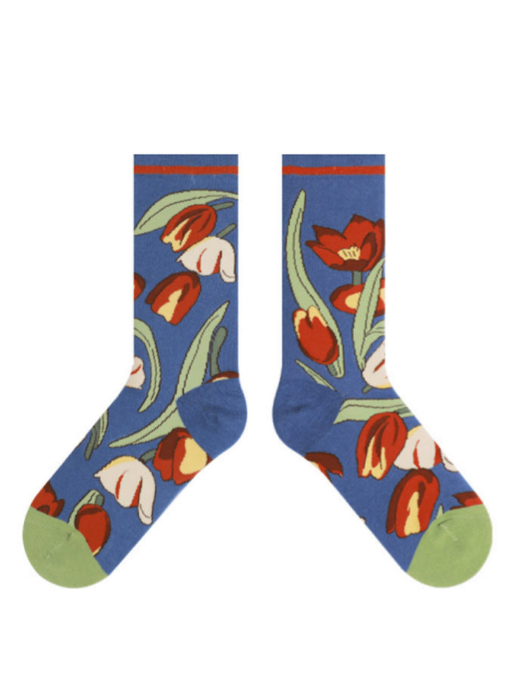 Katoenen sokken met bloemmotief