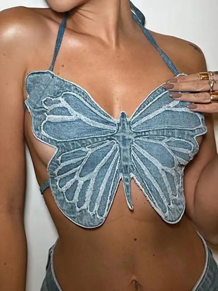 Top corto con cuello halter y mariposa