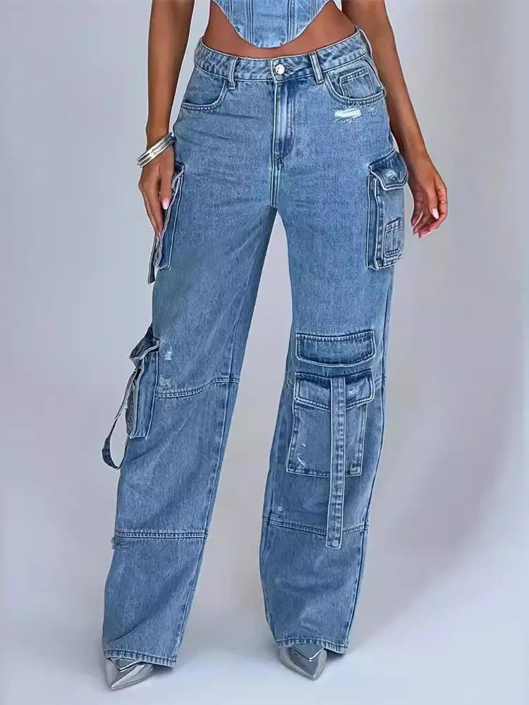 Low-Waist Pocket Jeans