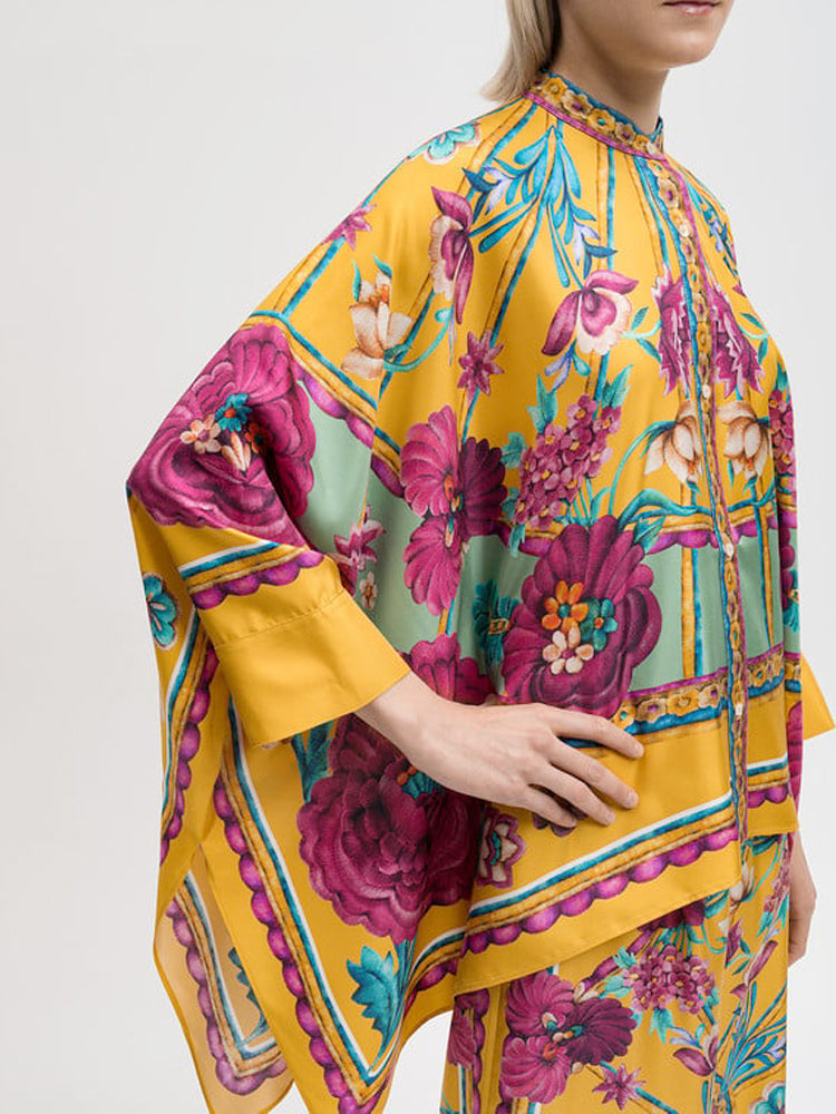 Moderne asymmetrisk print top og bukser sæt
