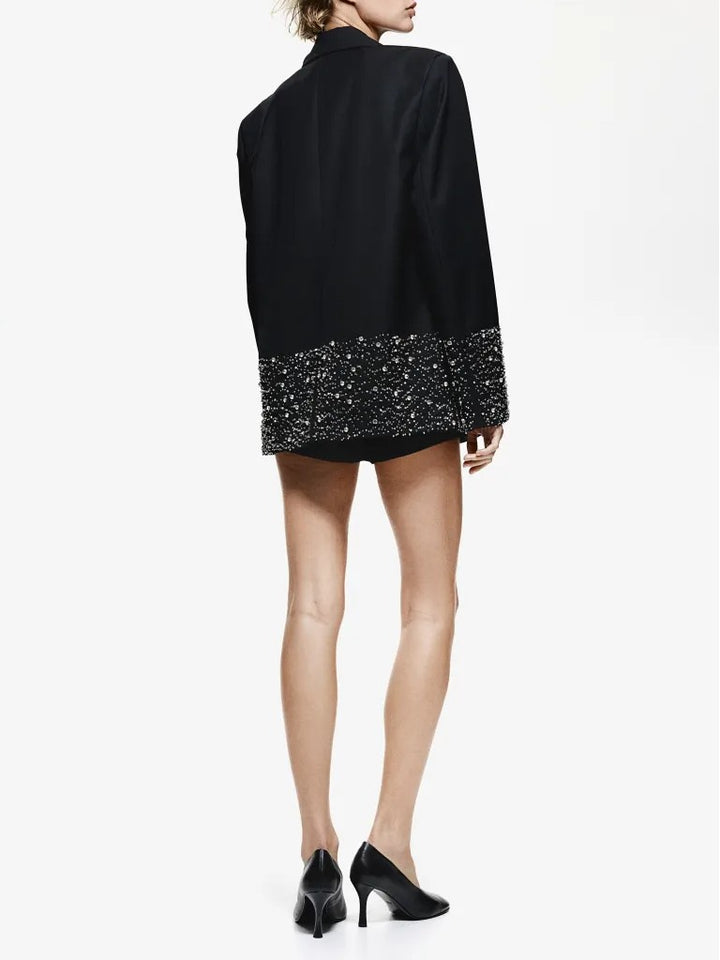 Rhinestone-besat twill jakke shorts sæt